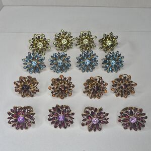 Set of 16 Vintage-Style Rhinestone Floral Napkin Rings – Jewel Tones
